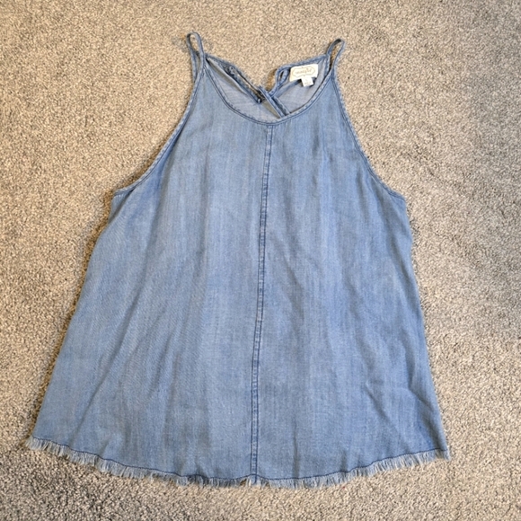 Mud Pie Tops - Mudpie Denim Tank Top Raw Hem Tie Back Size Small